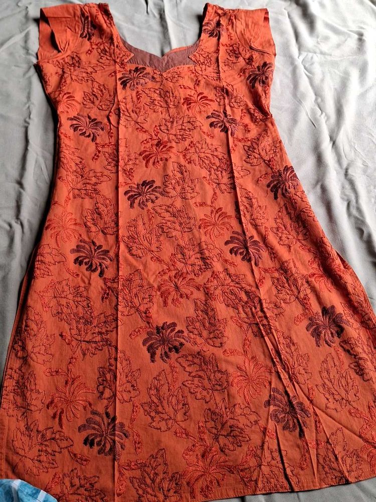 Orange Floral Print Kurta