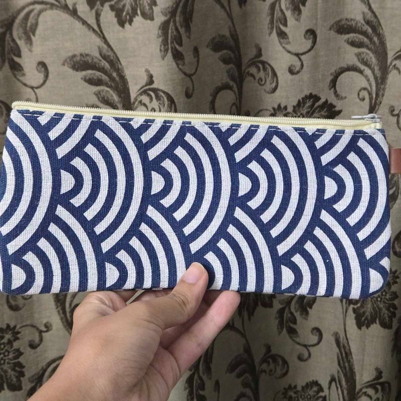 Blue and White Geometric Pouch