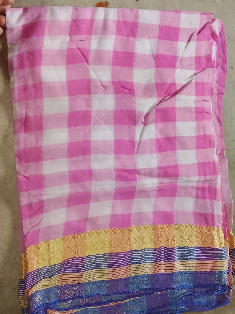 Pink Checkered Saree with Border
