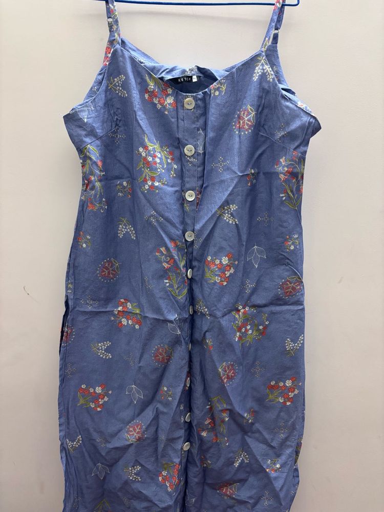 Blue Floral Button-Front Maxi Dress