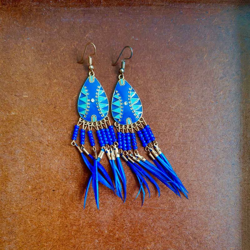 SALE🌀 Vintage unique blue feather drop earrings