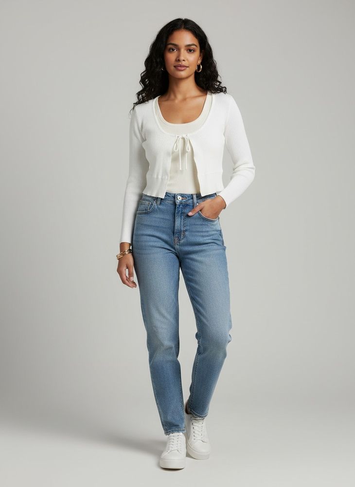 White Knit Tie-Front Cardigan