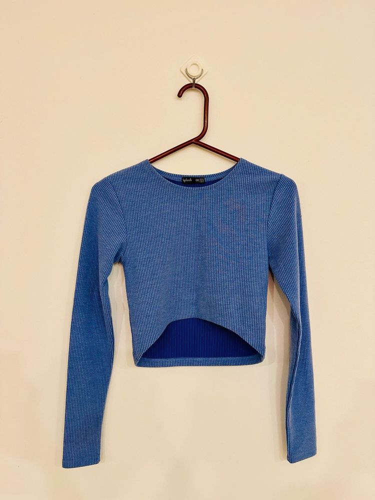 Blue Ribbed Crop Top