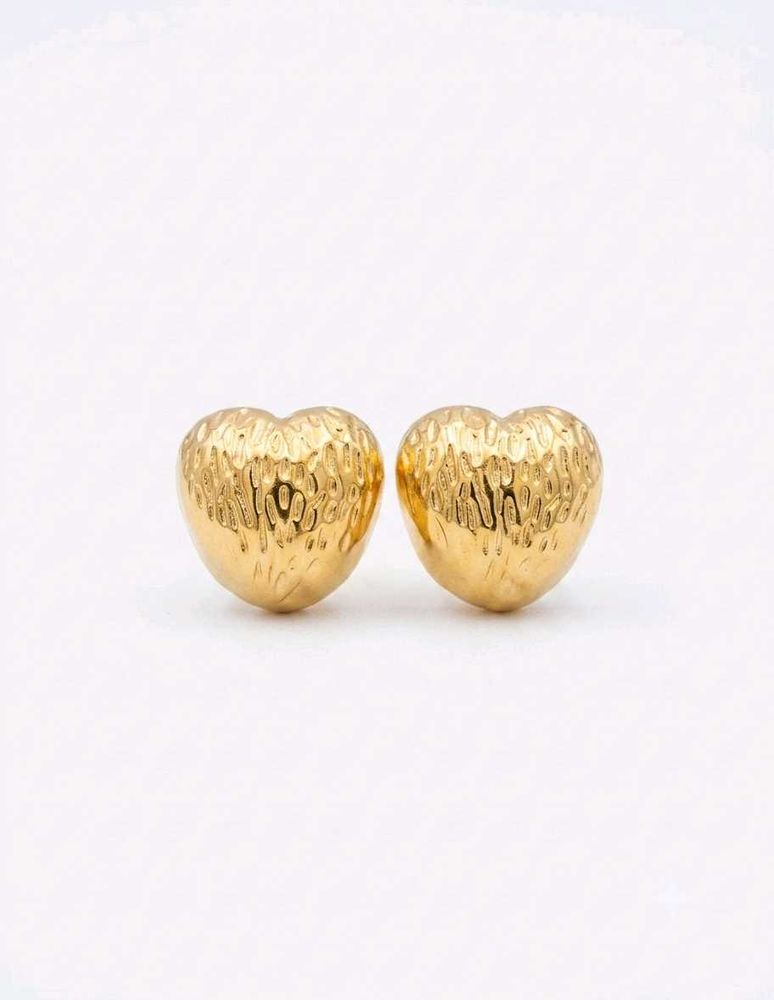 Gold Heart Textured Stud Earrings