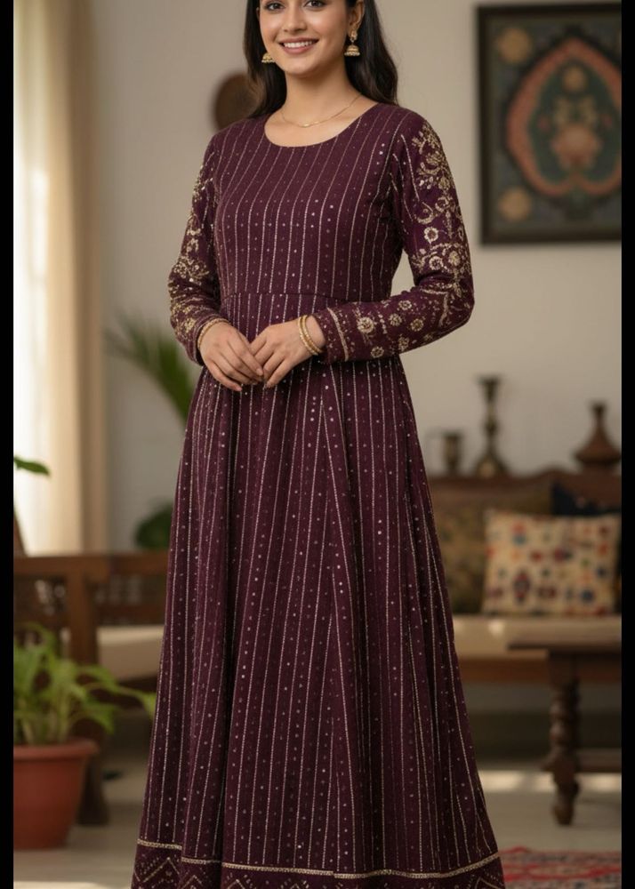 Elegant Purple Embroidered Maxi Dress