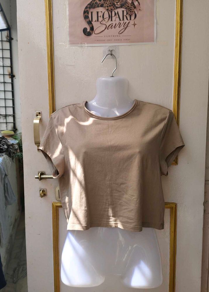 Solid Beige Cropped Tee