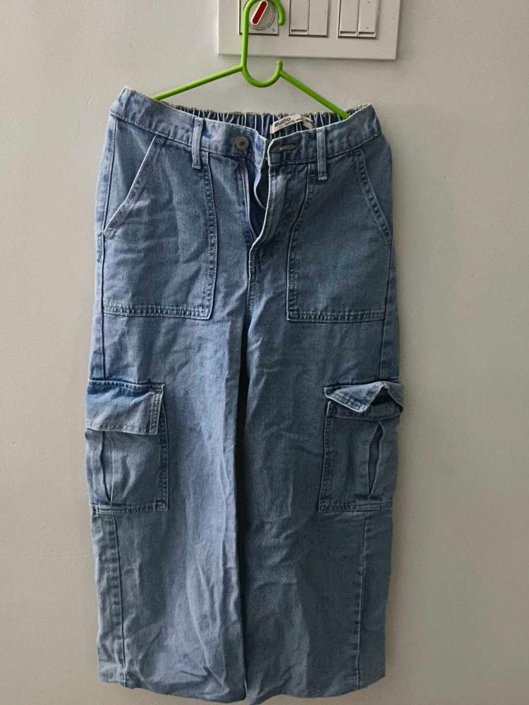 Light Wash Denim Cargo Pants