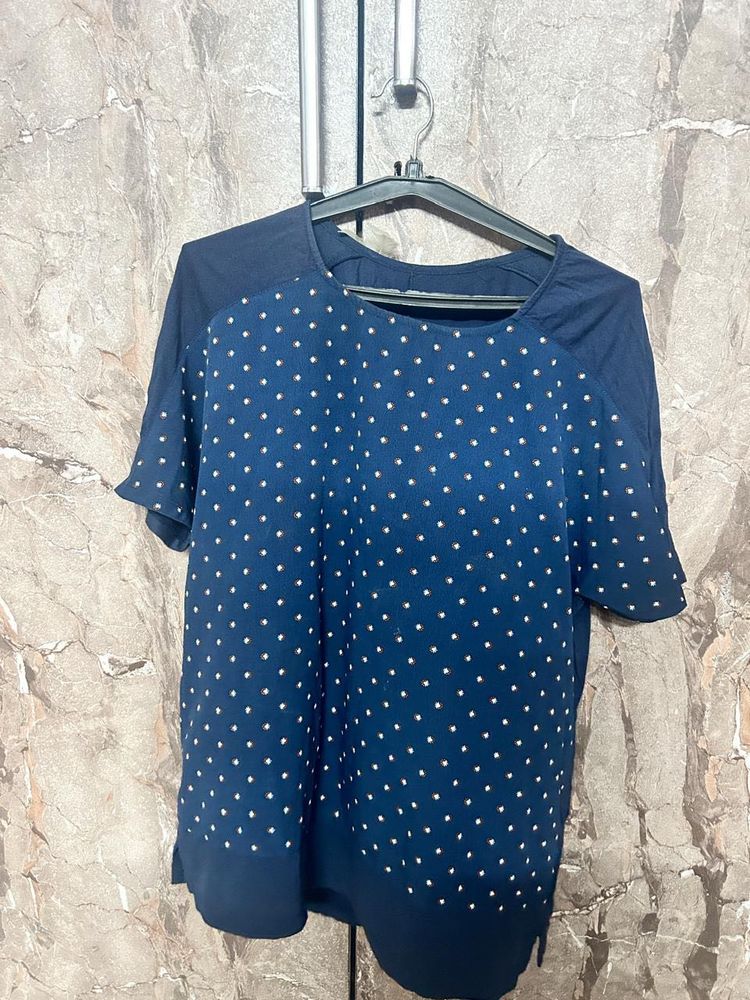 Stylish Navy Blue Polka Dot Top
