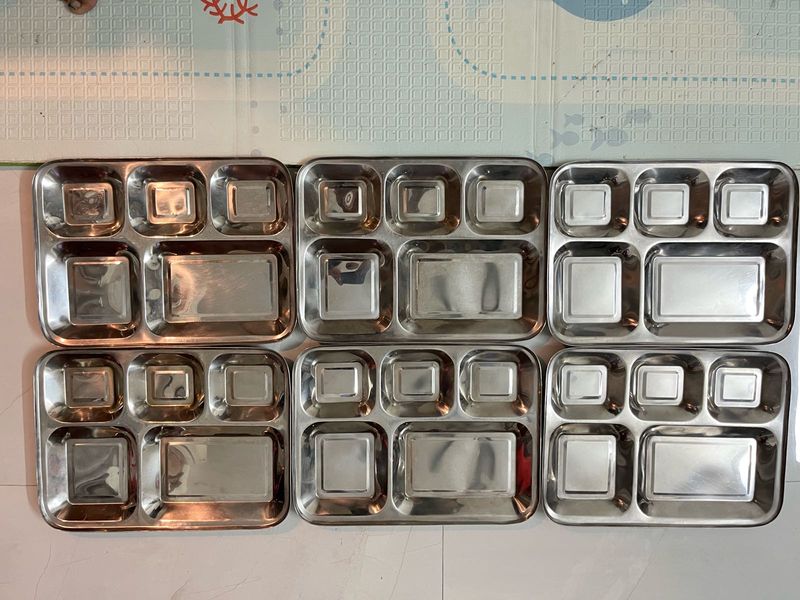 Stainless Steel Compartment Plates (Set of 6)