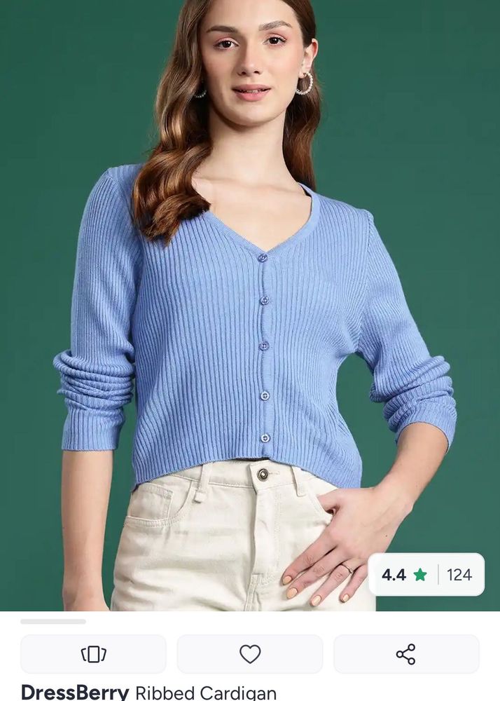 dressbery Blue Ribbed Cardigan