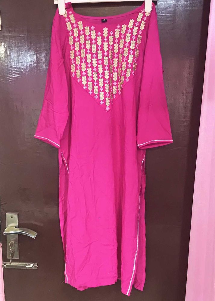 Vibrant Pink Embroidered Kurta (M SIZE)