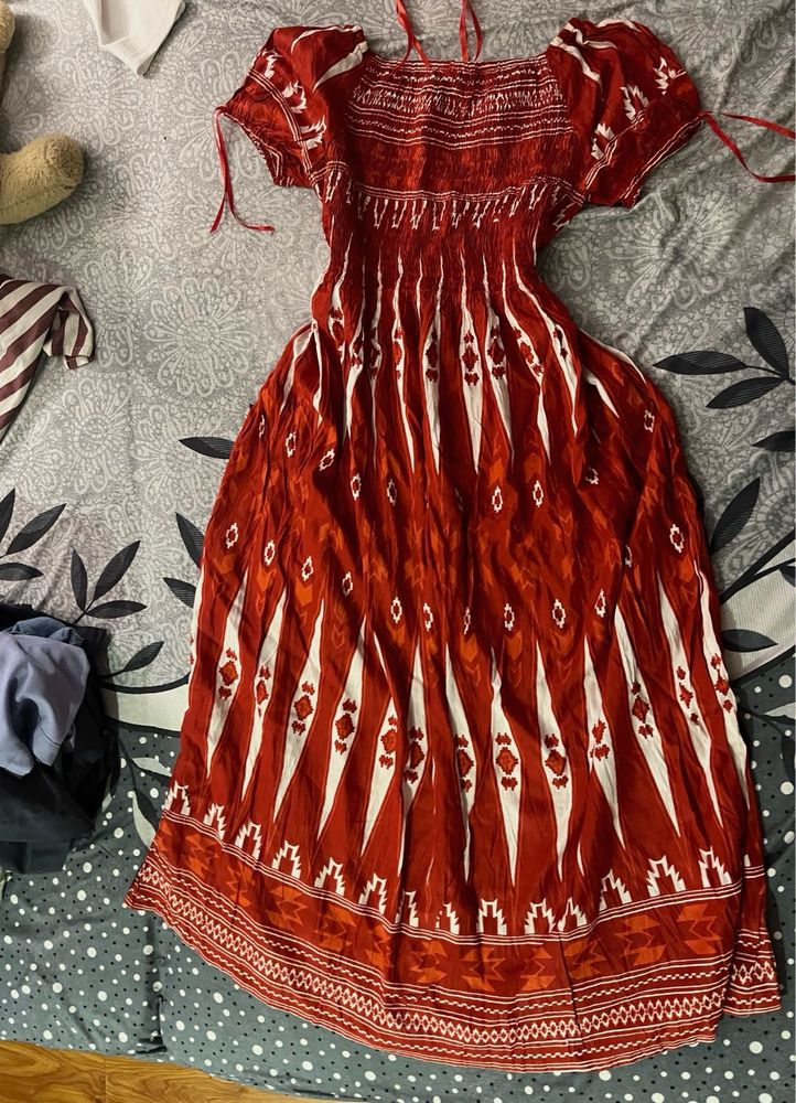 Boho Red &amp; White Maxi Dress