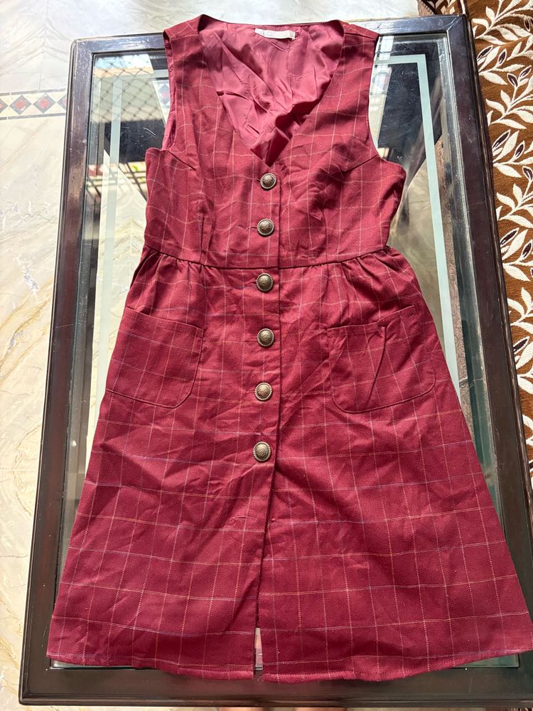 Chic Red Plaid Button-Up Dress