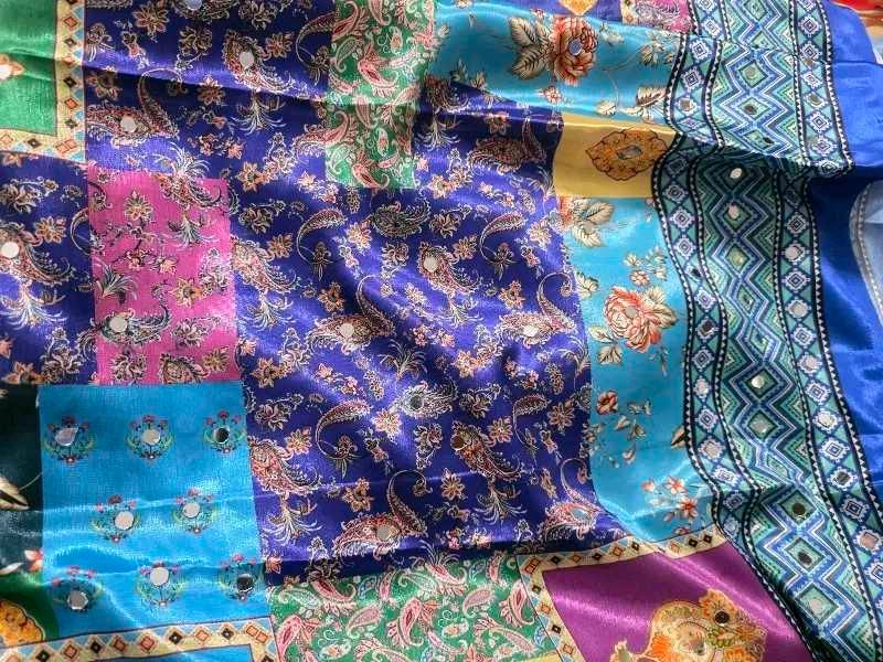 Vibrant Patchwork Silk Saree with Mirror Work