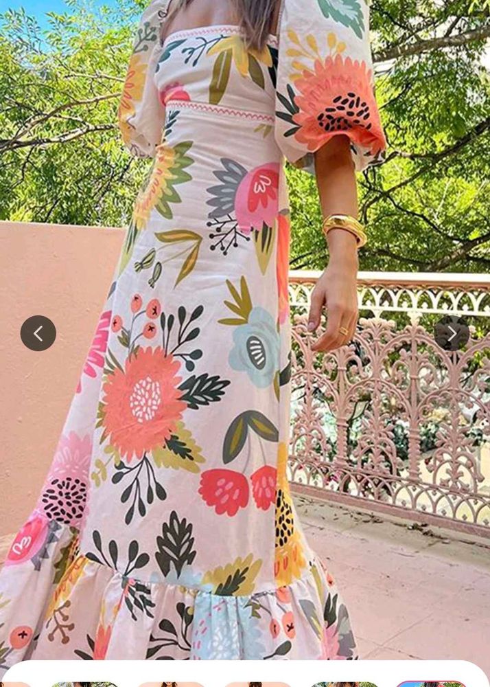 Boho Floral Maxi Dress with Puff Sleeves