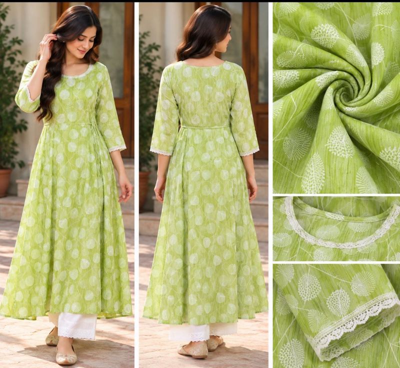 Green Printed Kurta Set with White Palazzo