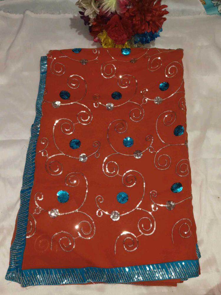 Sparkling Orange Saree with Blouse