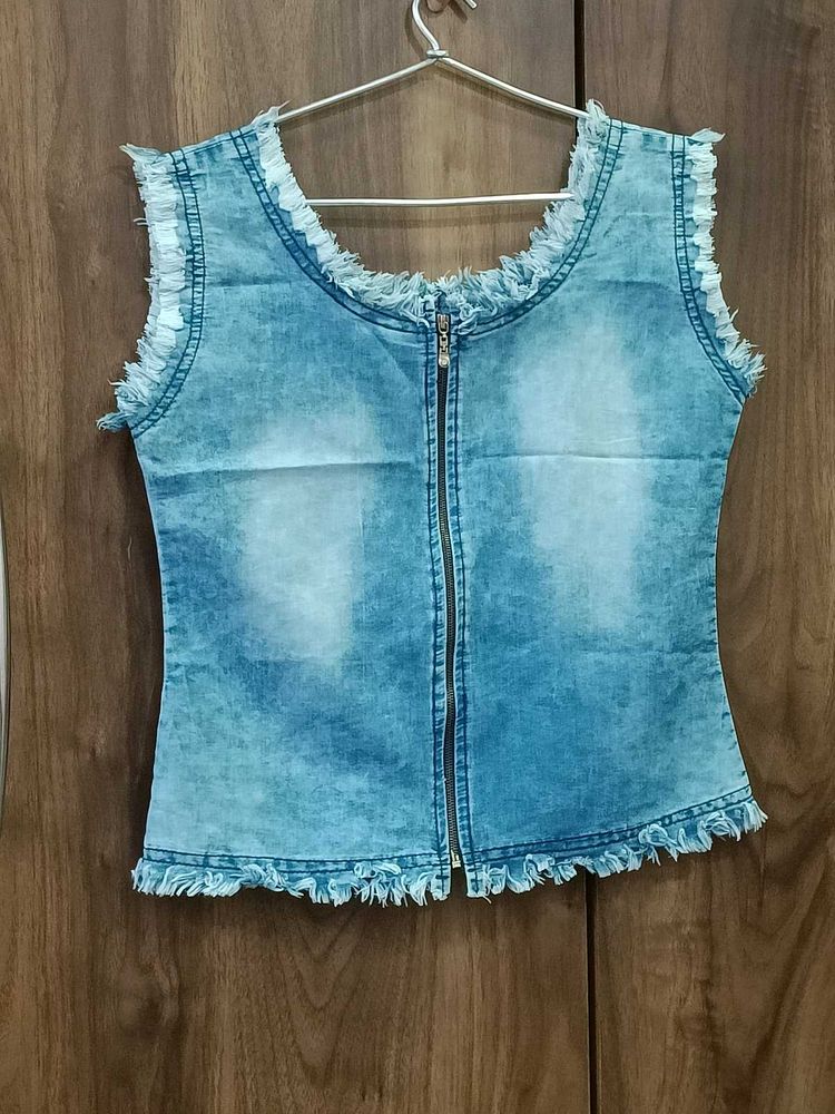 Denim Sleeveless Zipper Top