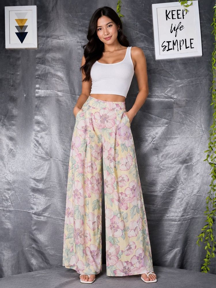 ZARA Floral Wide Leg Pants