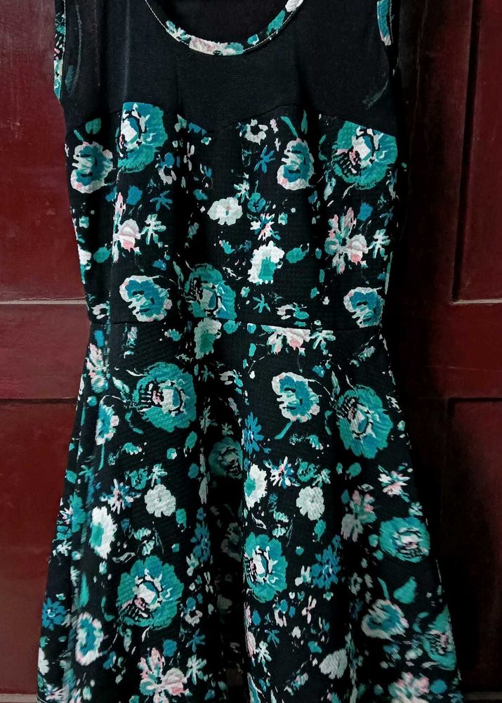 Floral Print Fit and Flare black Dress