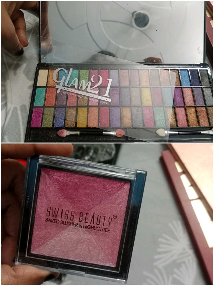 Glam 21 Eyeshadow Palette and swiss beauty blusher