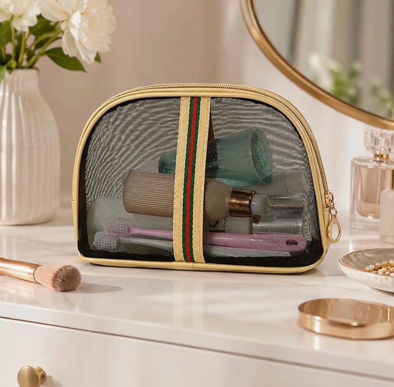 Stylish Transparent Mesh Cosmetic Pouch