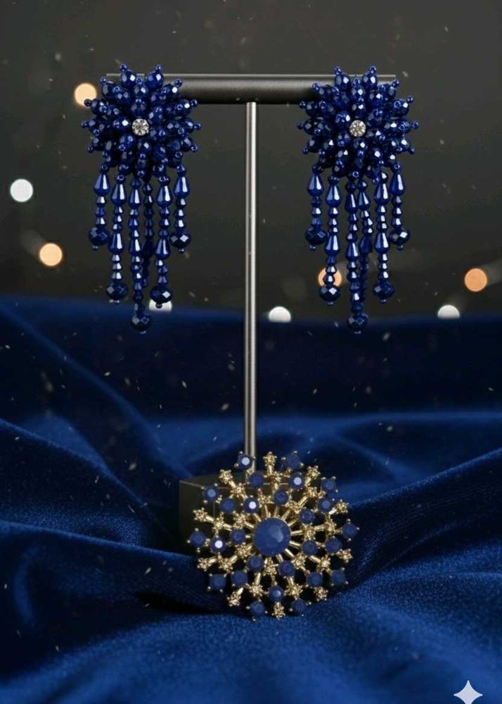Elegant Blue Beaded Jewelry Set