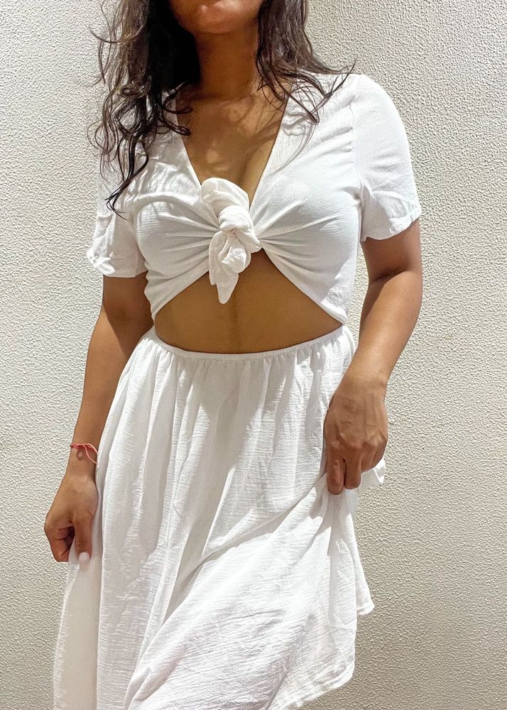 Chic White Tie-Front Cutout Dress