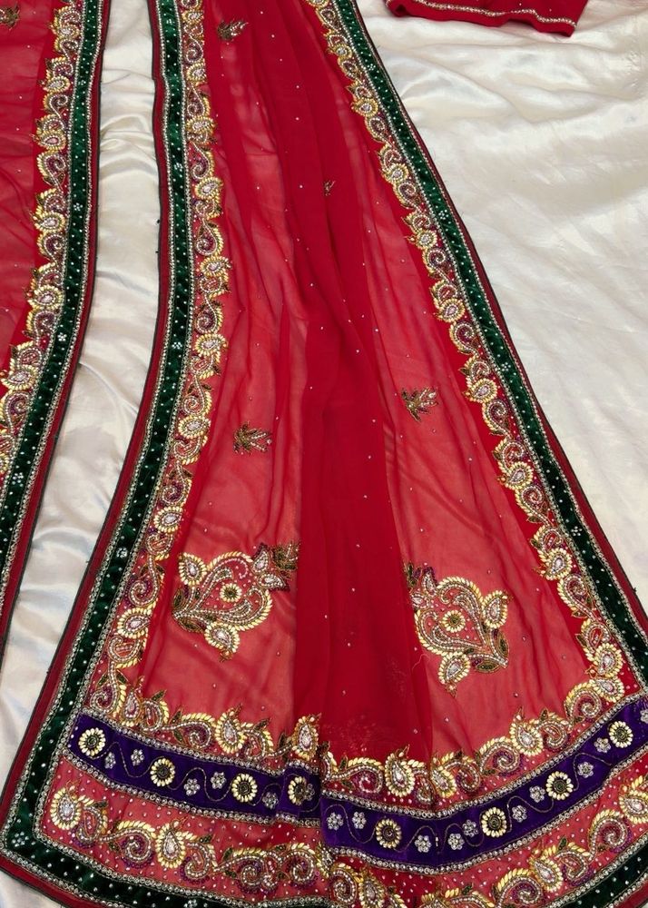 Embroidered Red Silk Saree with blouse