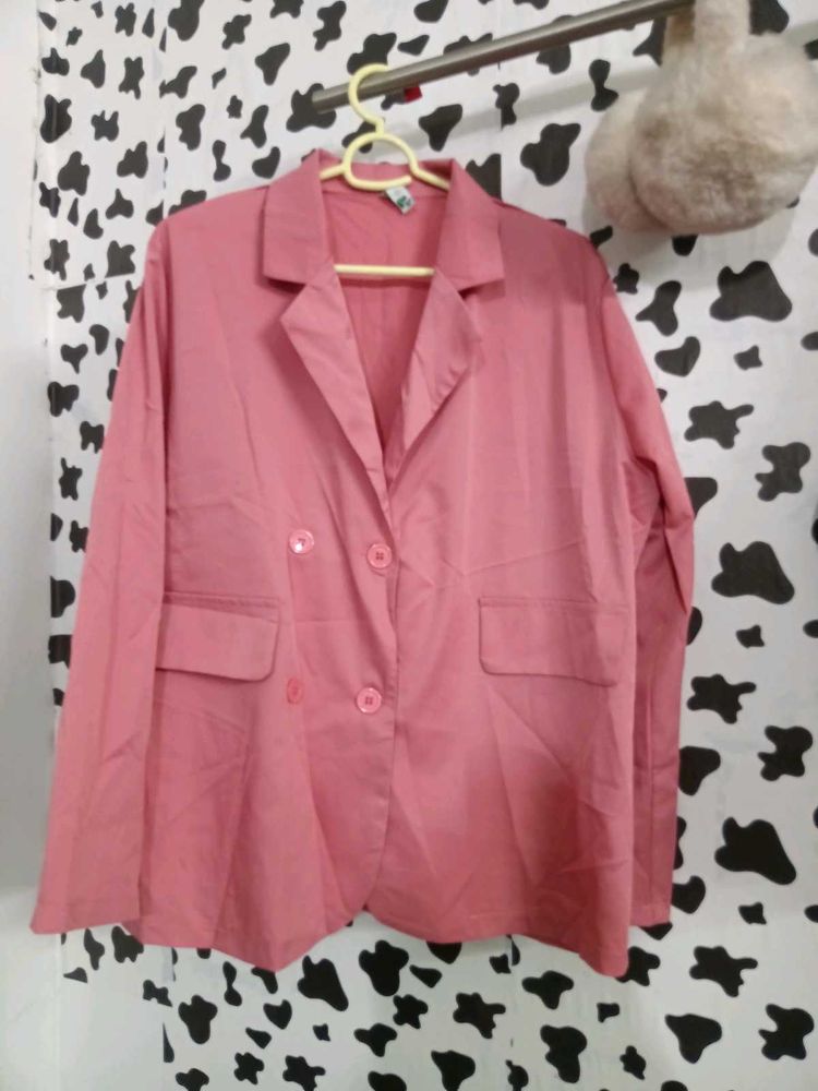 Stylish Pink Double-Breasted Blazer