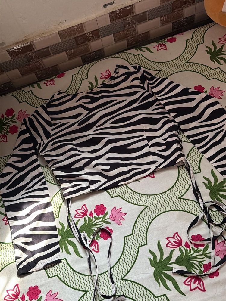 Zebra Print Crop Top with Bell Sleeves