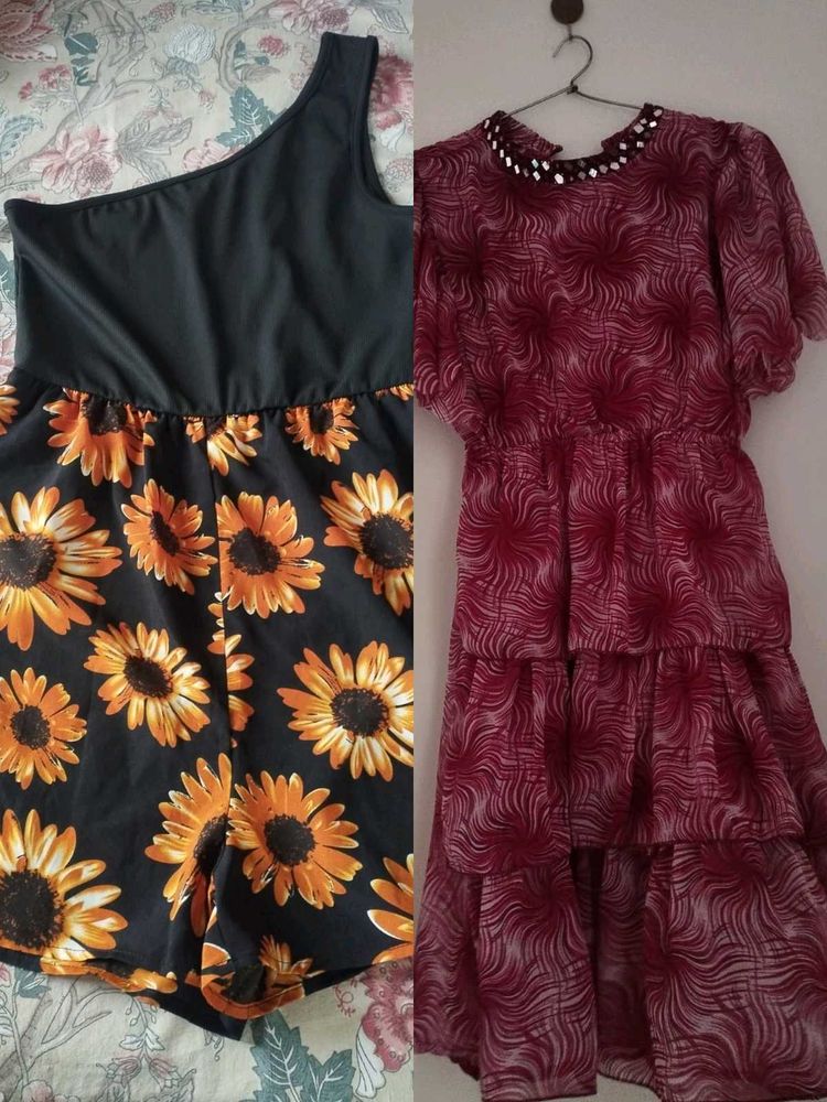 Cute Sunflower Romper &amp; Tiered Dress