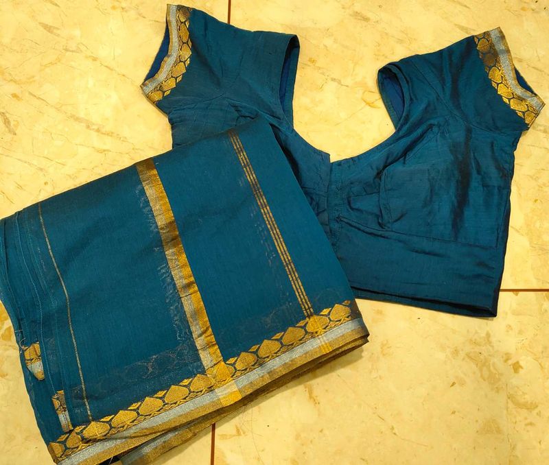 Dark Blue Saree &amp; Blouse 💙😍 Full Set ✨ Combo%🤩