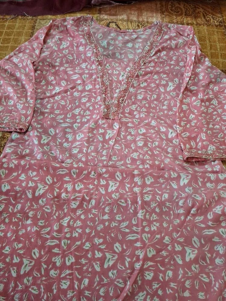 Pink Floral Printed Kurta