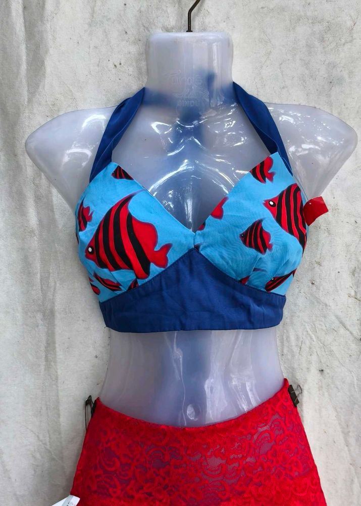 I. Cute Fish Print Halter Bikini Top
