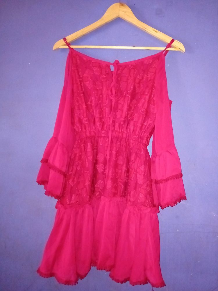 Red Lace Ruffle Mini Dress