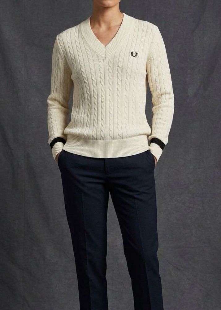 Cream Cable Knit V-Neck Sweater