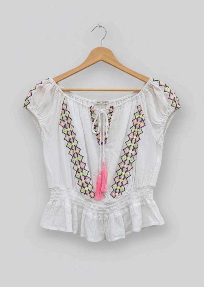 Embroidered Peasant Top