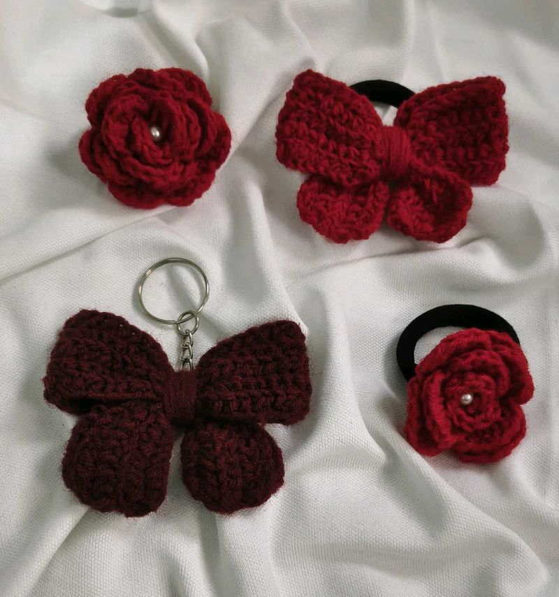 Handmade Crocheted Hair Accessories &amp; Keychain Set