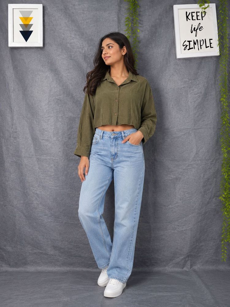 ZARA Olive Green Button-Up Cropped Jacket
