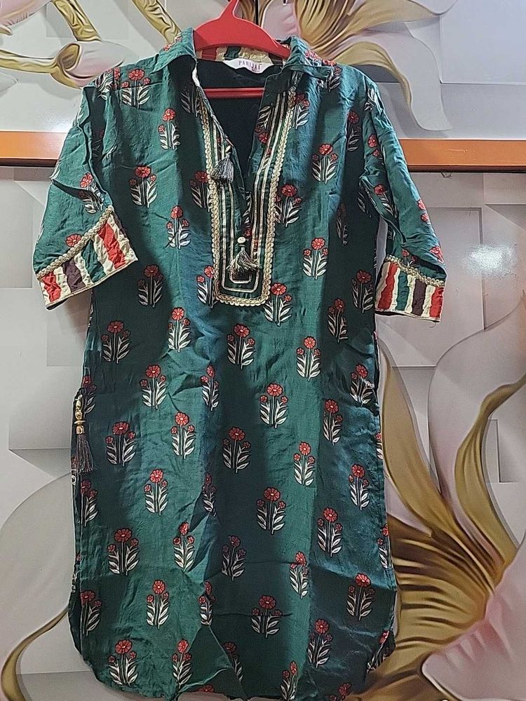 Green Floral Print Kurta