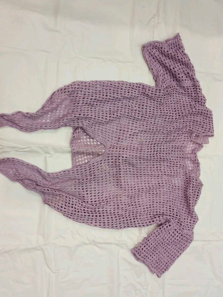 Lilac Knit Open Weave Sweater