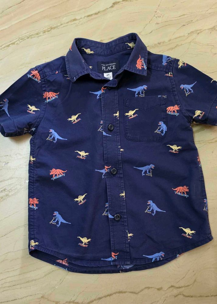 Boys Dinosaur Print Button-Up Shirt