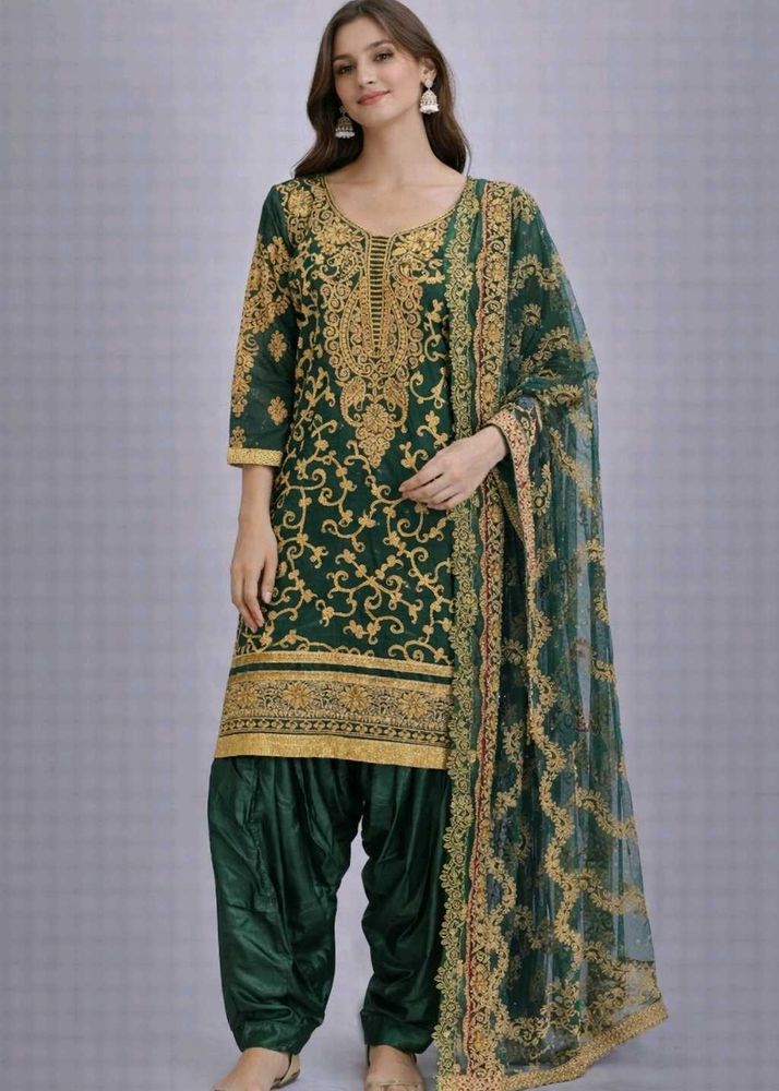 get free paranda Bottle Green &amp; Gold Salwar Kameez