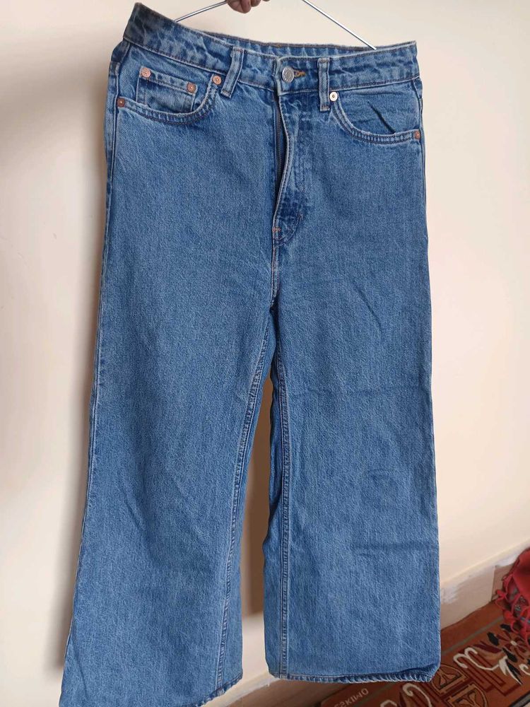Wide Leg Blue Denim Jeans