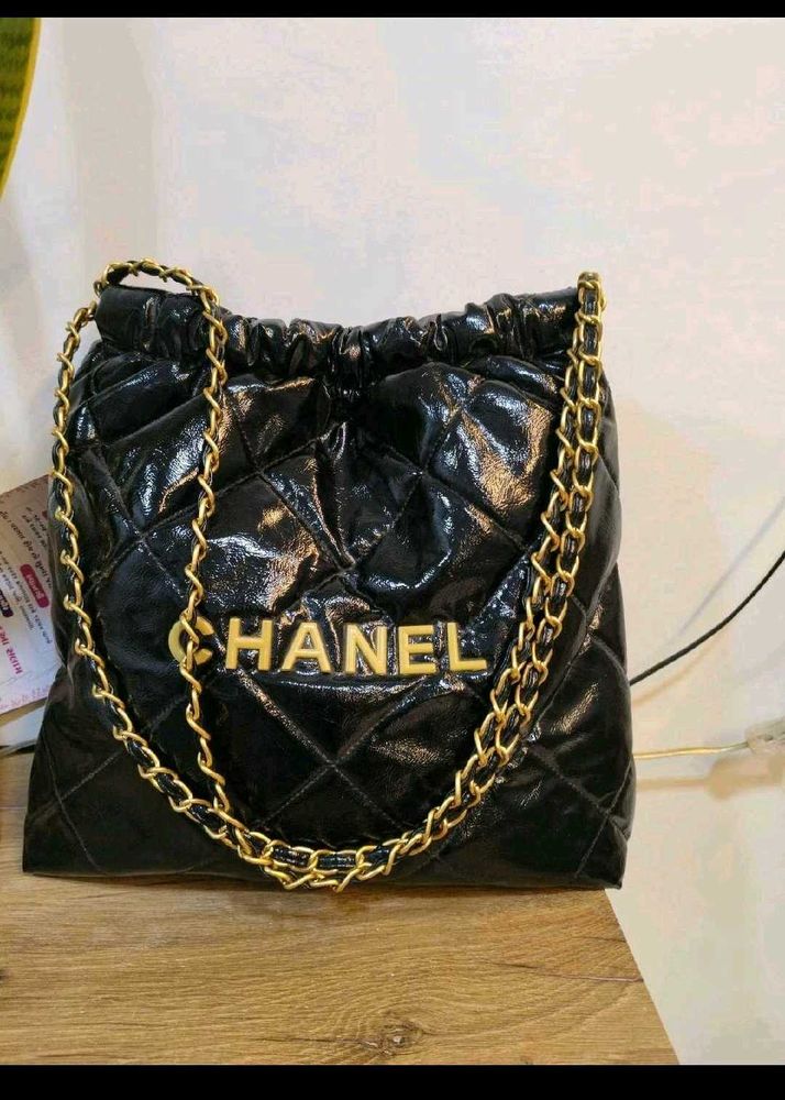 Chic Black Patent Leather Chain Bag