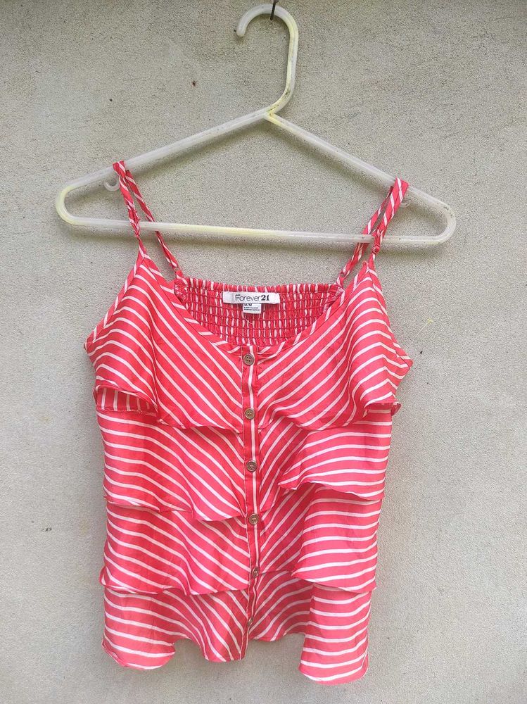 Pink Striped Ruffle Cami Top