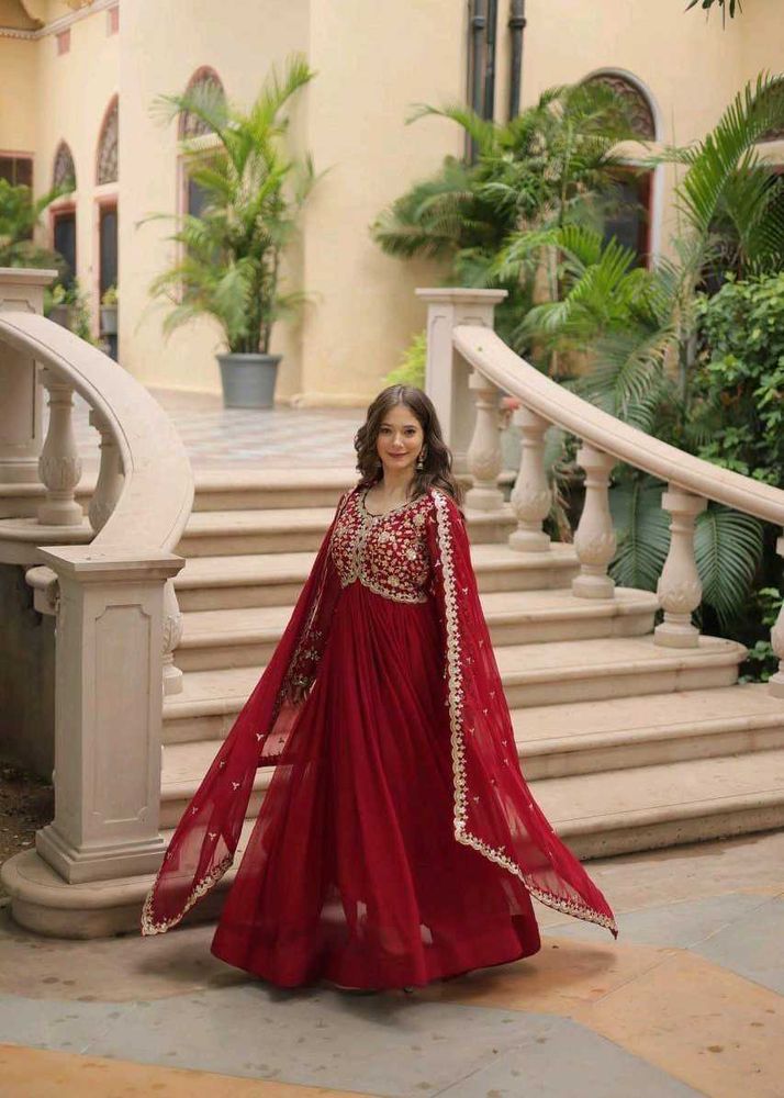 Elegant Maroon Embroidered Ethnic Gown