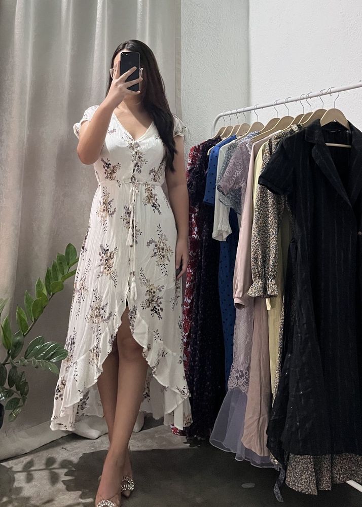 white button down floral dress