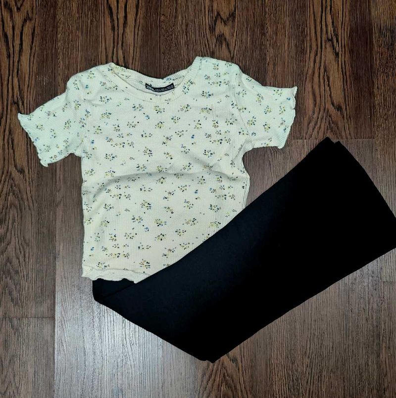 3 Set Floral Tee &amp; Black Pants